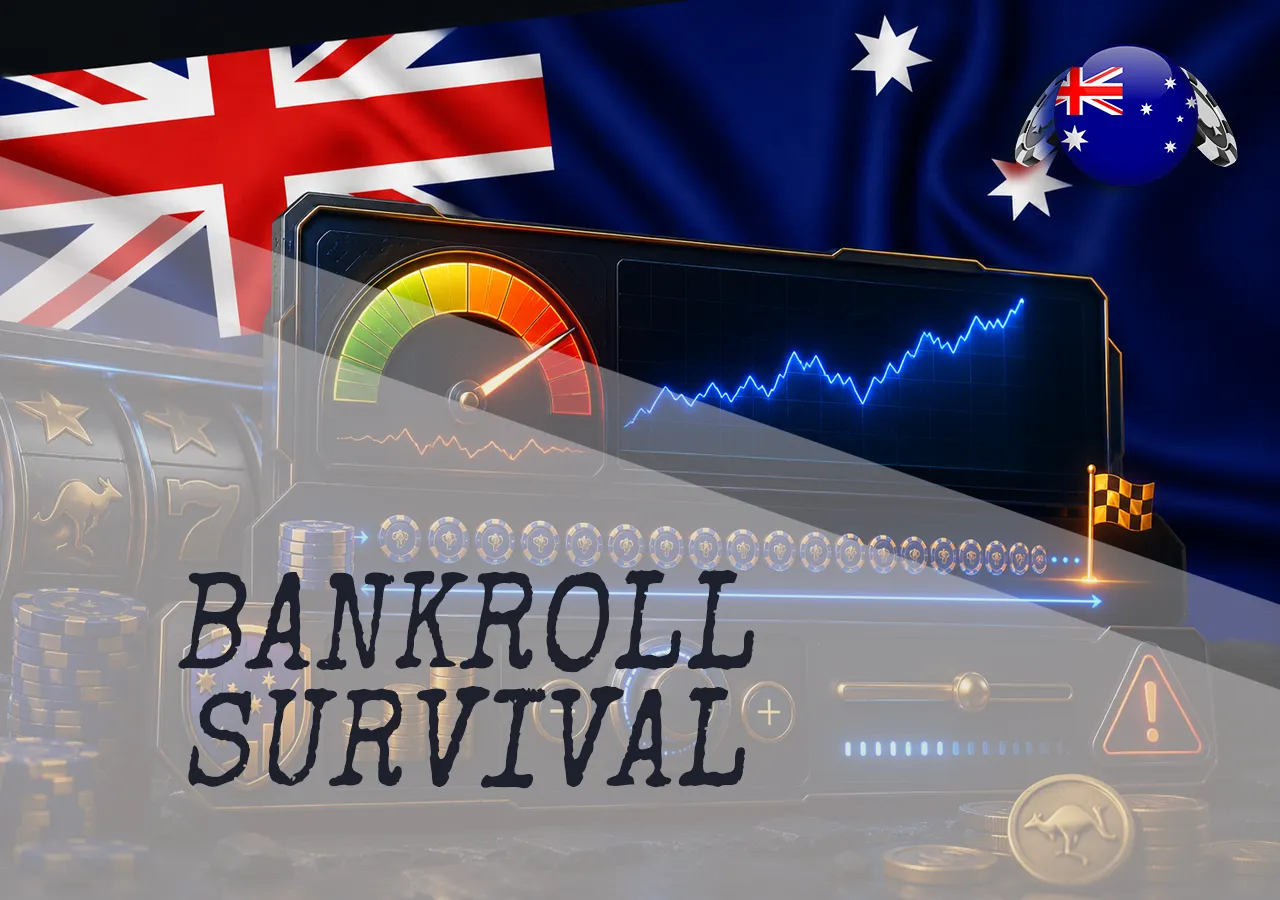 Bankroll management for high-volatility Hacksaw pokies with risk, bet size, spin runway, and balance graph